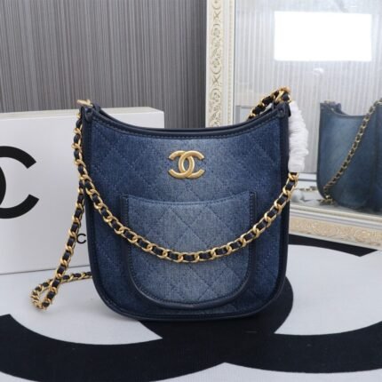 CHANEL 竖行牛仔布链条手袋